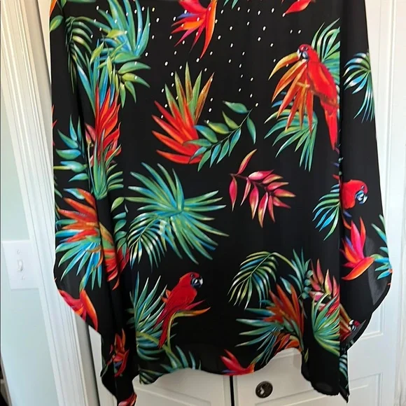 Quacker Factory Black Top with Vibrant Floral Design - Picture 2 of 4
